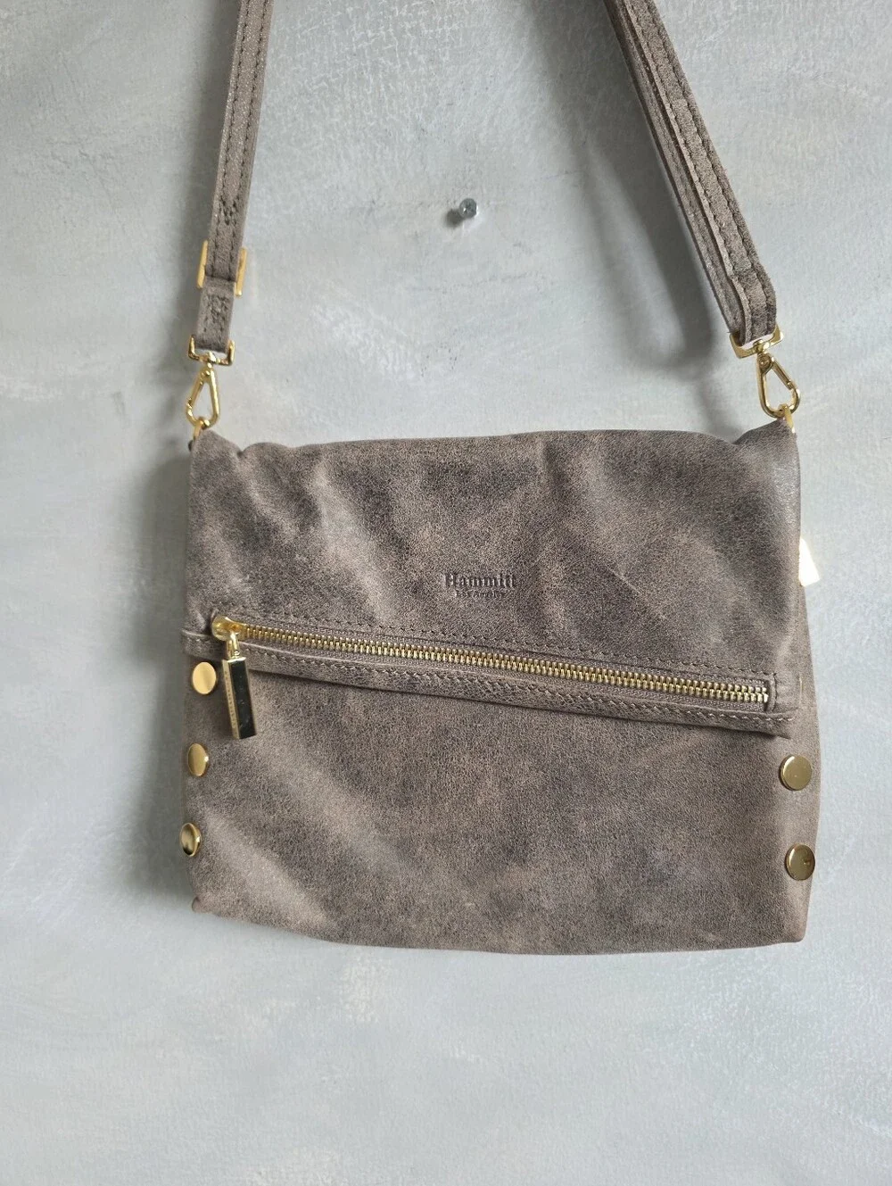 Hammitt VIP Medium Crossbody Bag Pewter Brushed Gold 9.5x7x2